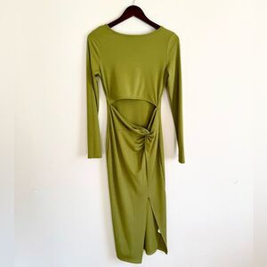 Lime Green Privé Cut Out Twist Front Slit Thigh Bodycon Dress M